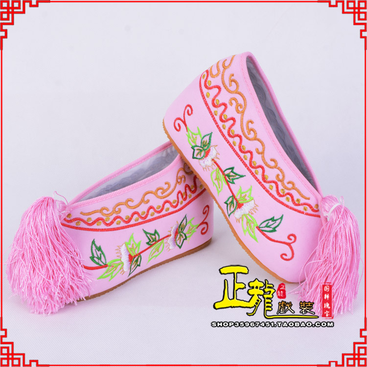 常山花旦鞋女绣花彩鞋 舒适款草花内高彩鞋
